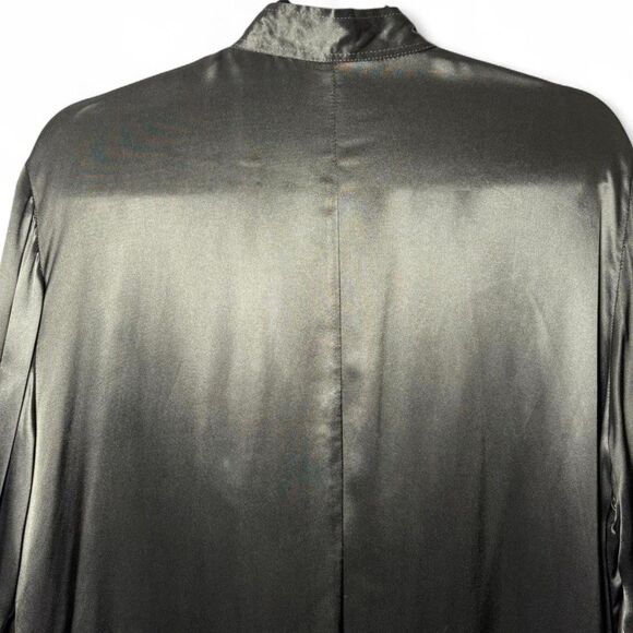 VTG 100% Rayon Olive Gunmetal Satin Button Oversized Blouse sz L / XL - Picture 8 of 9